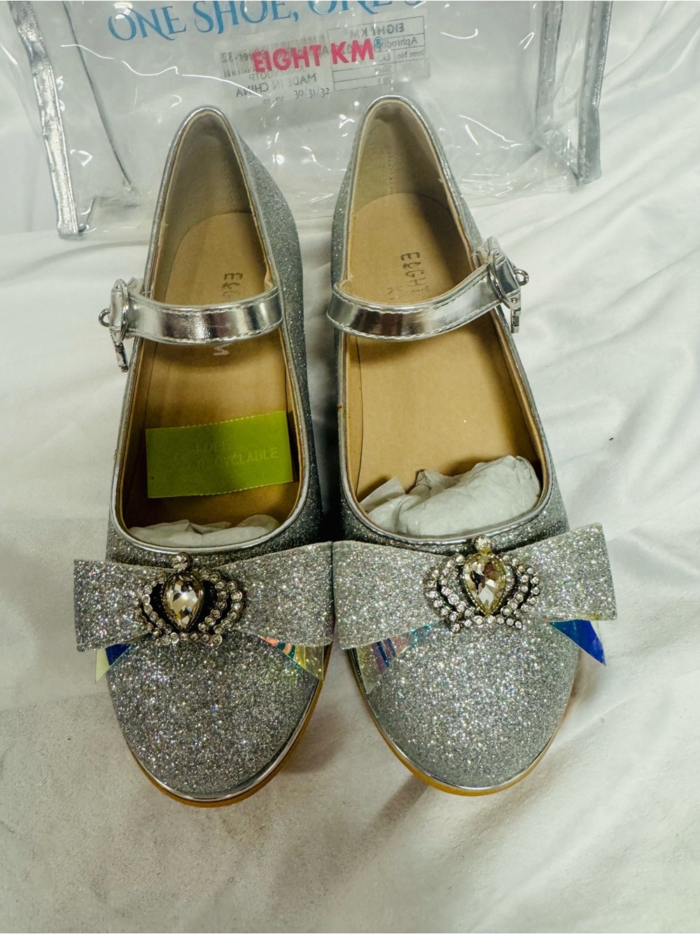Silver Glitter Mary Jane Dress/Dance Shoes for Girls with Decorative Bow